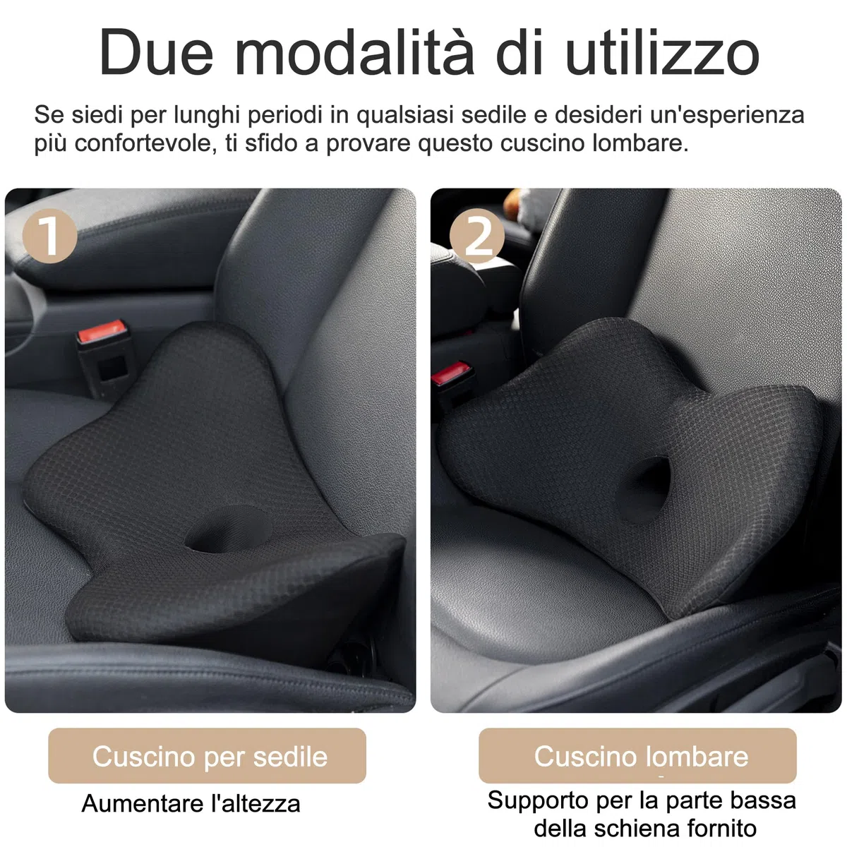 Cuscino Lombare Auto in Memory Foam – Supporto Schiena Ergonomico che Riempie lo Spazio del Sedile, Migliora la Postura e il Comfort di Guida.