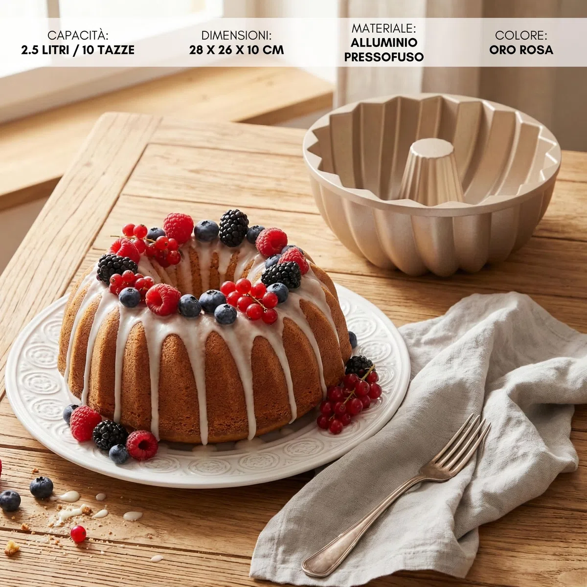 Erreke Stampo Ciambella con Doppio Rivestimento Antiaderente, Classico | Stampo Torta. Alluminio Pressofuso Resistente. Savarin Cottura Uniforme. Per Dolci Fatti in Casa