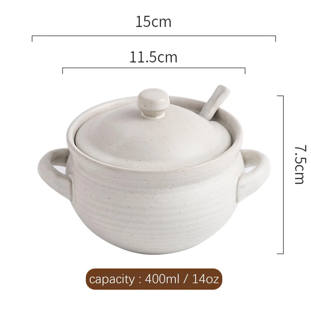 BL-SP-002 - Ciotole per zuppa di cipolle francesi con coperchio, adatte al forno a microonde, con cucchiaio, 400 ml, colore: bianco
