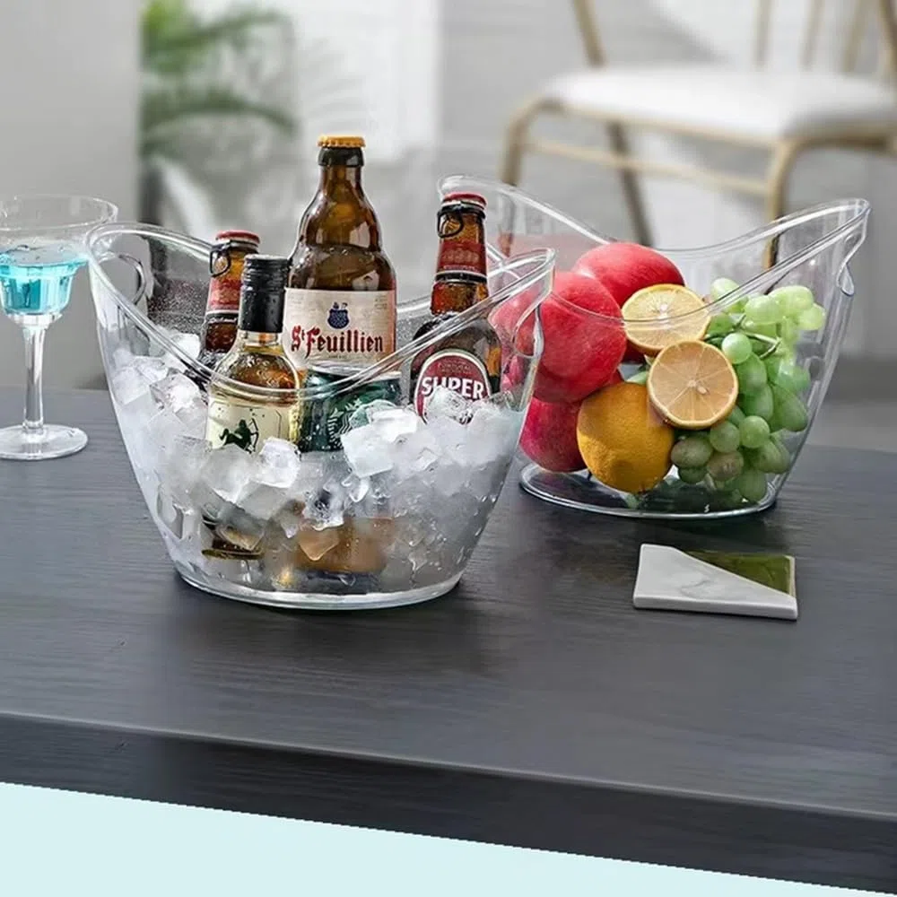 NatureMan Secchiello per il ghiaccio per feste, 2 pezzi, 4 litri, per bevande, vino, birra, bevande, feste, bar, in plastica trasparente, per champagne, cocktail, birra