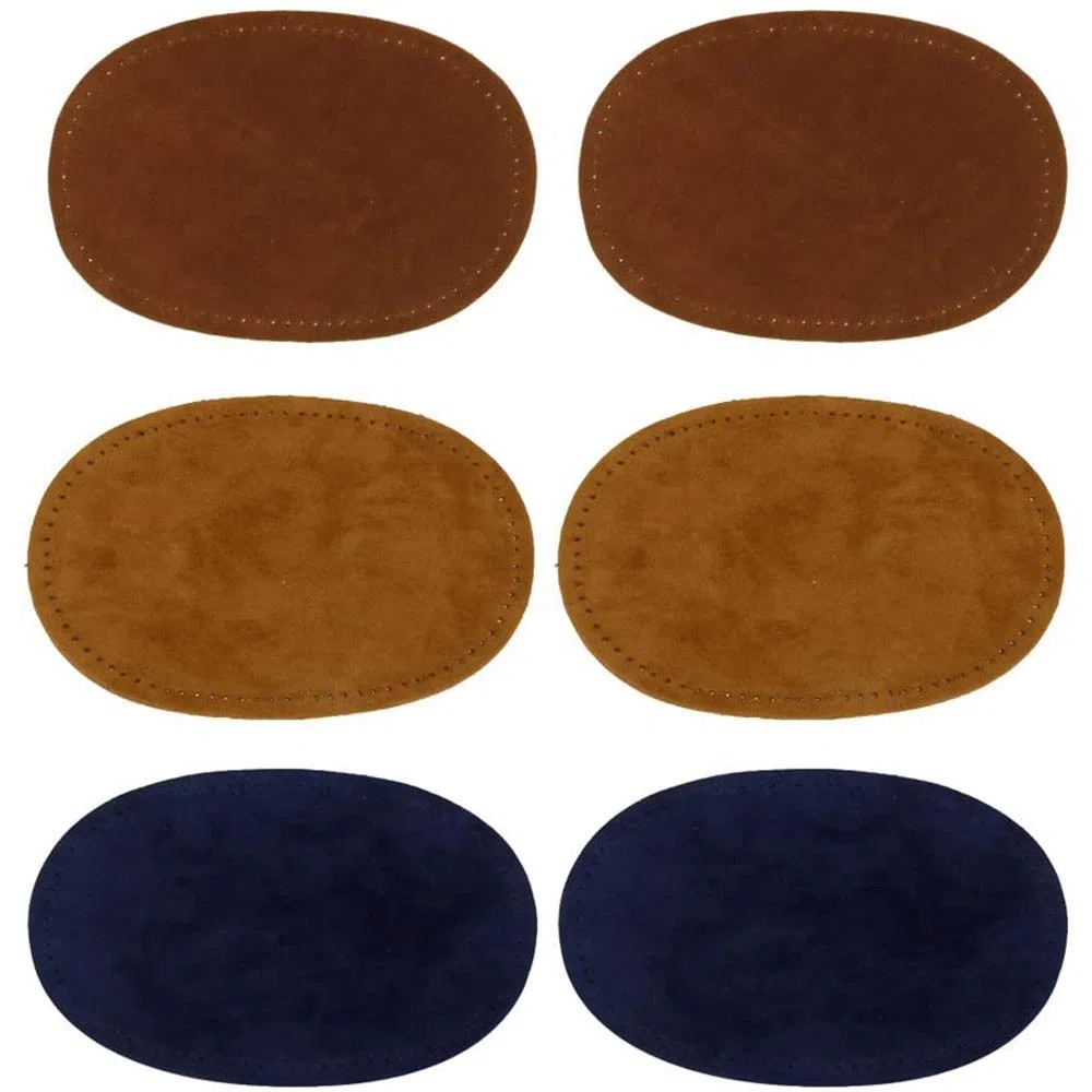 POFET 3 paia di ginocchiere ovali da cucire in camoscio per la riparazione di maglioni, colore: marrone/azzurro