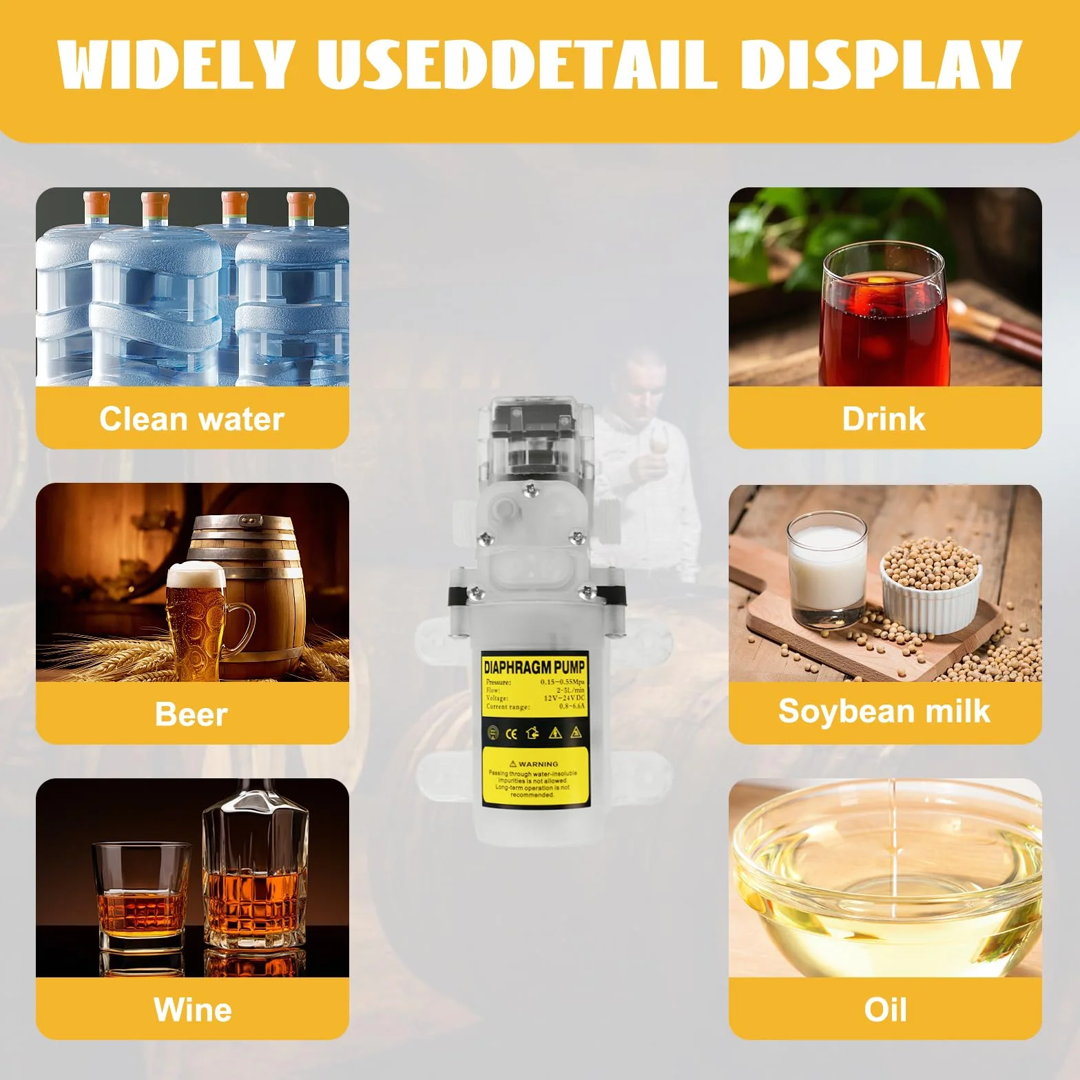 Pompa Travaso Vino Elettrica,Pompa per Birra Fatta in Casa,Pompa for Liquidi A Membrana for Uso Alimentare,velocità Regolabile con 2 Filtri per Il Pompaggio di Acqua, Vino e Bevande
