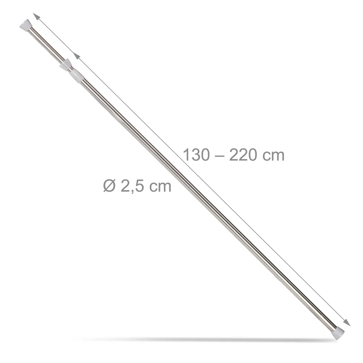 Relaxdays Asta Telescopica Estensibile, Bastone per Tende, a Pressione, Senza Forare, Acciaio, 130-220 cm