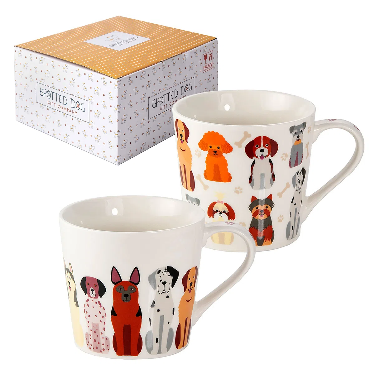 SPOTTED DOG GIFT COMPANY Set di Tazze da Caffè con Cani, Set di Tazze Grandi, Tazze Colazione da Caffè Tè in Ceramica con Carino Cani, 2 Pezzi, Regalo per Donne Uomini