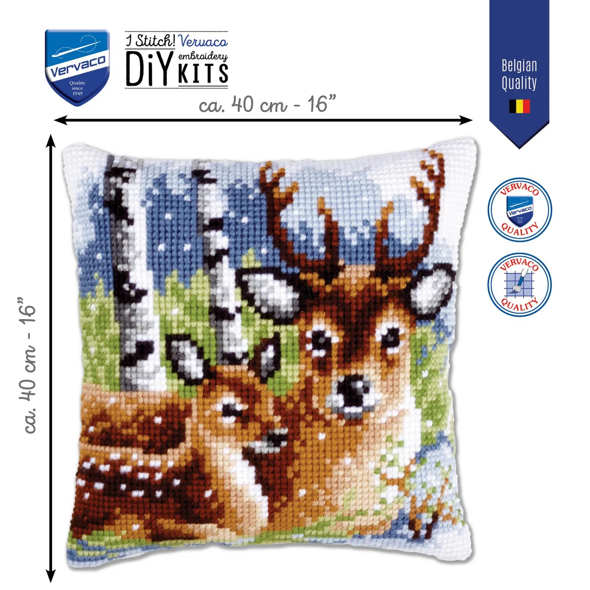 VERVACO Kit Cuscino Punto Croce Famiglia dei Cervi Set Ricamo Principianti Cuscini Gobelin Decorativi ca. 40 x 40 cm Accessori per Lavoretti Creativi DIY Casa Decor Hobby Adulti Cross Stitch