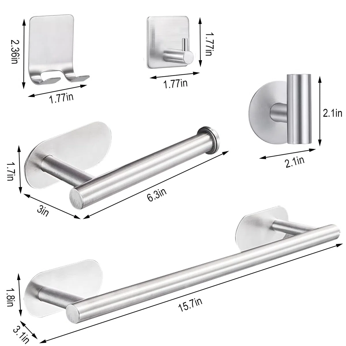 Porta Asciugamani Bagno, 7 Pezzi Adesivo, Set Appendi Asciugamani in Acciaio Inox