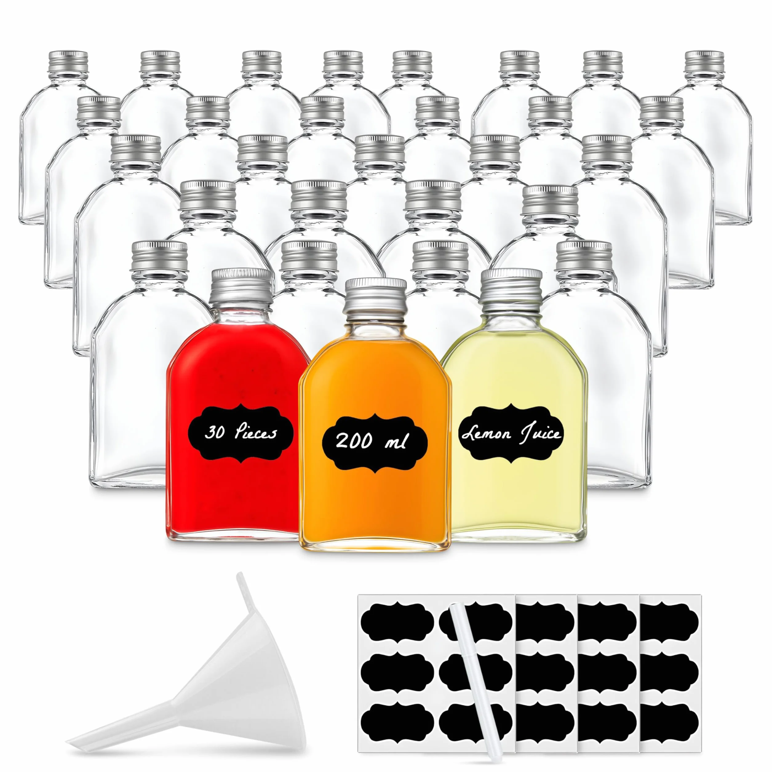 30 bottiglie di vetro vuote da 200 ml, con tappo a vite, 200 ml, bottiglia di vino, aceto e olio, da riempire, 0,2 litri (30 x 200 ml)