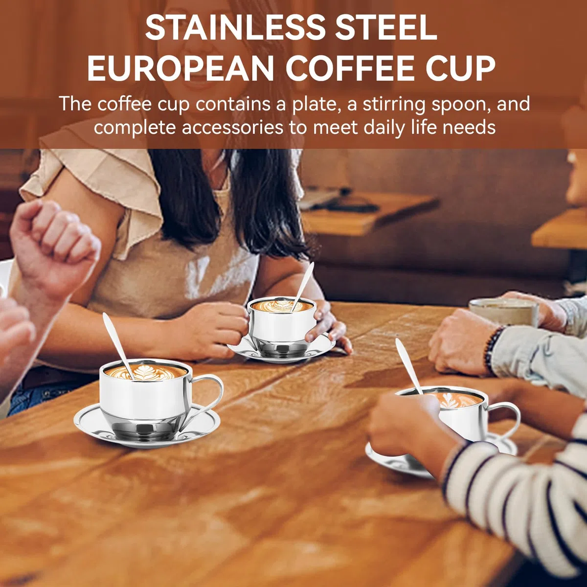 Agatige Set Di Tazza Da Caffè Tazza Da Caffè a Doppia Tazza in Acciaio Inoxparete Da 4 Once Con Piattino E Cucchiaio,Da Caffè Espresso per Tè E Caffè Cappuccino