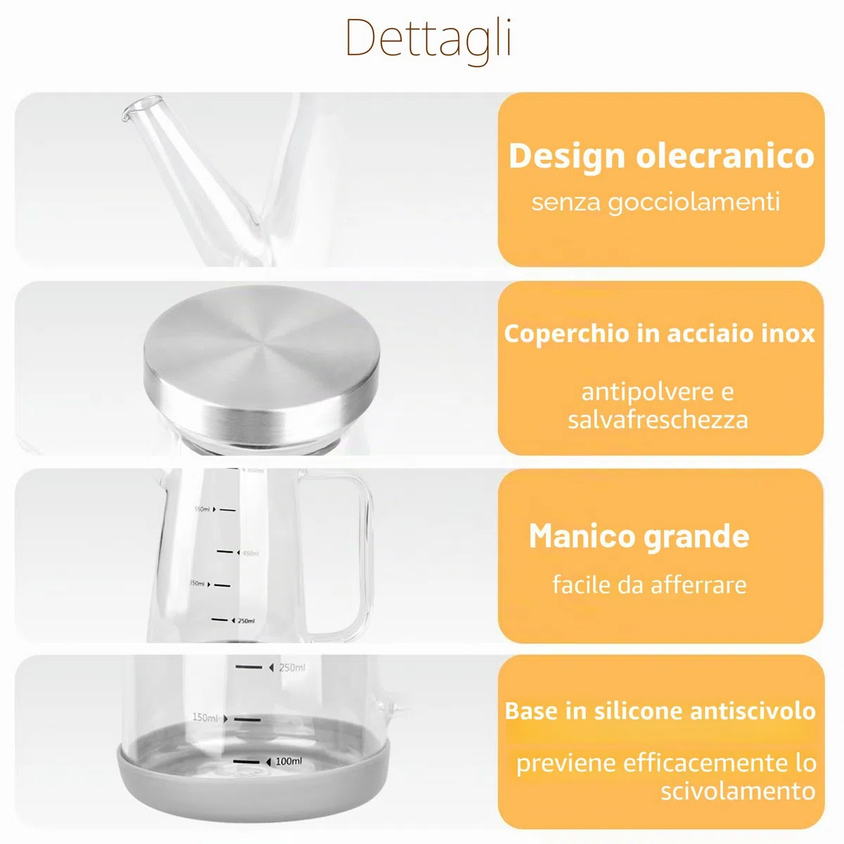 Bottiglia Olio,Vetro Dispenser Olio con Silicone Base,1L Vuota Aceto Bottiglia Olio Oliva para Cucina