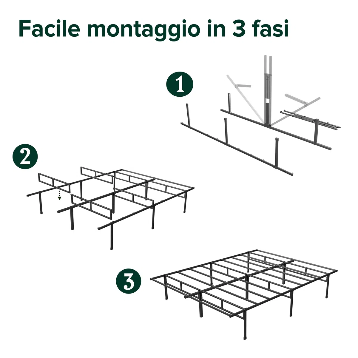 Zinus Justin Rete Matrimoniale 160x190 cm - Struttura Letto con Doghe in Metallo Incluse - Altezza 36 cm con Spazio Sottostante - Facile da Montare - Nero