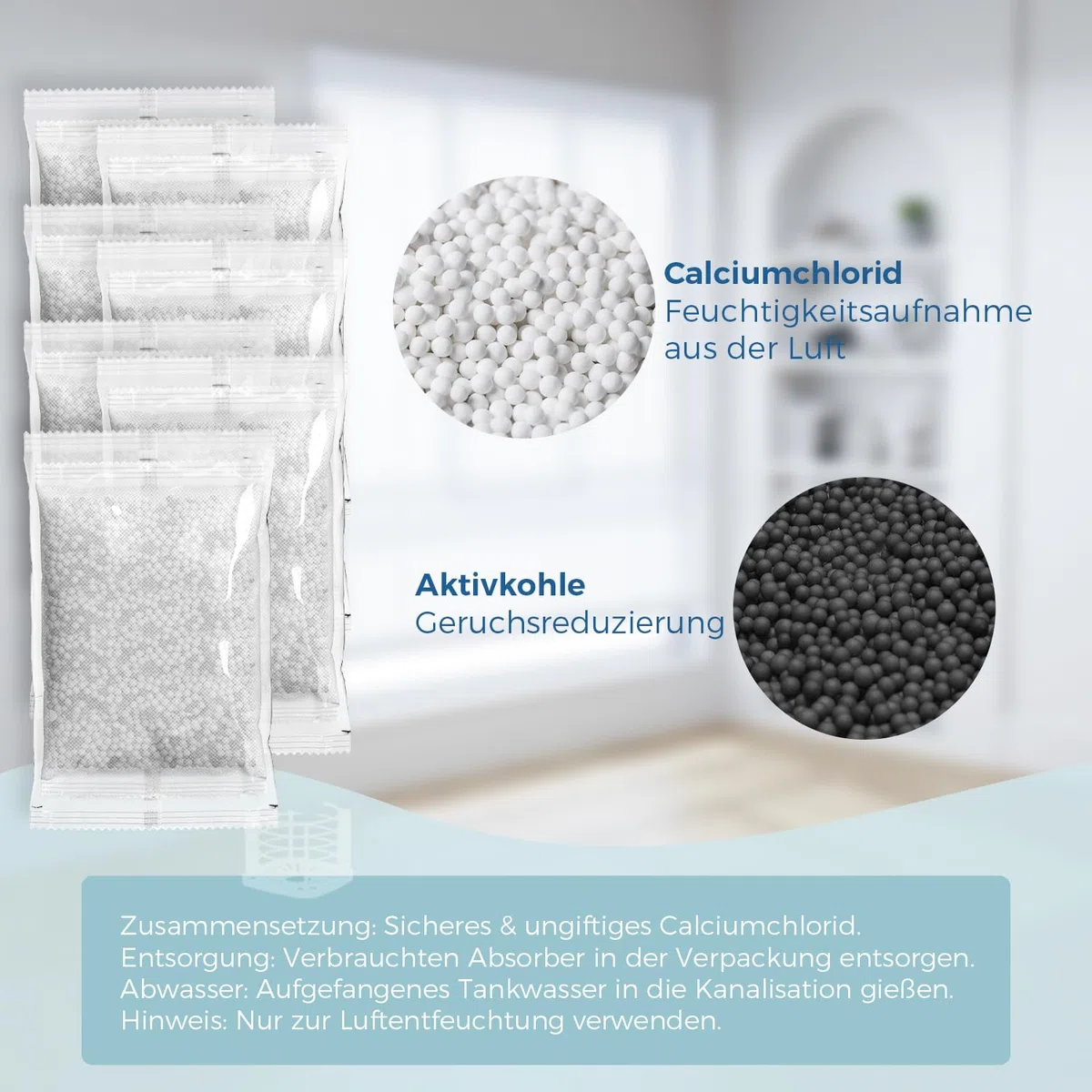 AROEVE Ricariche Deumidificatore -7 Pack x 450g (3150g) | Senza Elettricità, Ecologico & Silenzioso per Armadio, Stanza & Camper