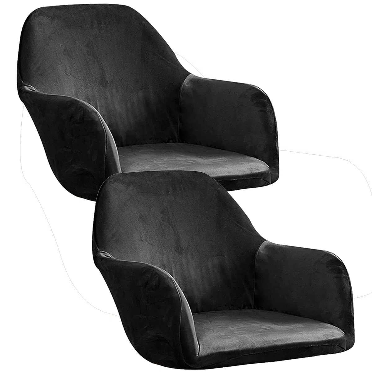 Copripoltrona Velluto Coprisedie con Braccioli Elasticizzato Universale 1/2/4/6 Pezzi Copertura Sedie Poltroncina Fodera per Sedia Ufficio Sala(Nero Nero.,2PCS)