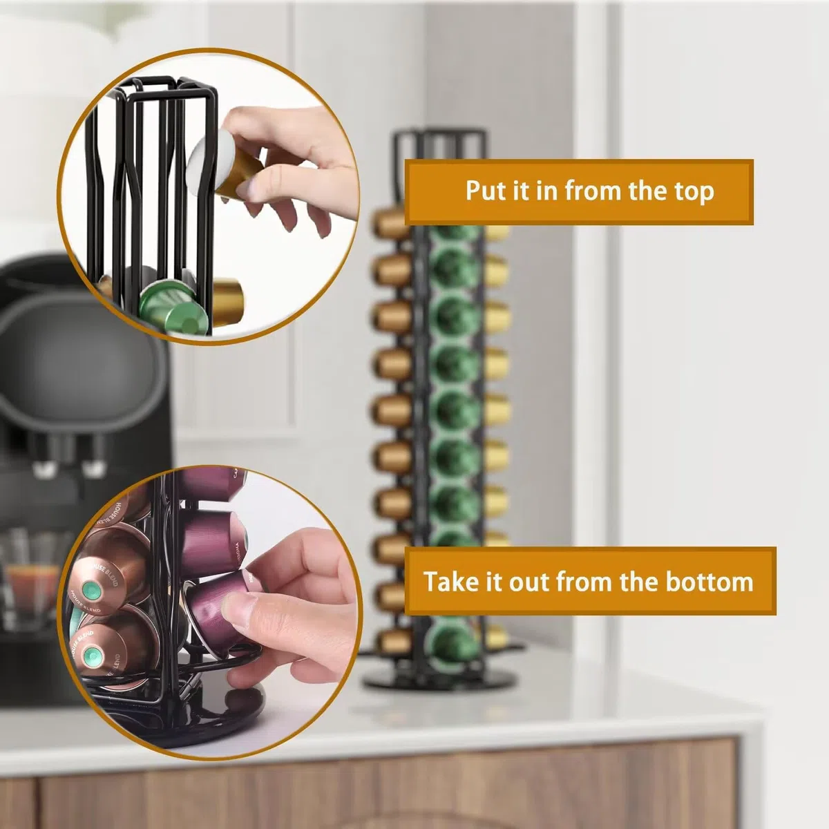 SEVENLINE Supporto per cialde di caffè compatibile con cialde Nespresso originali, organizer per 40 capsule (nero)