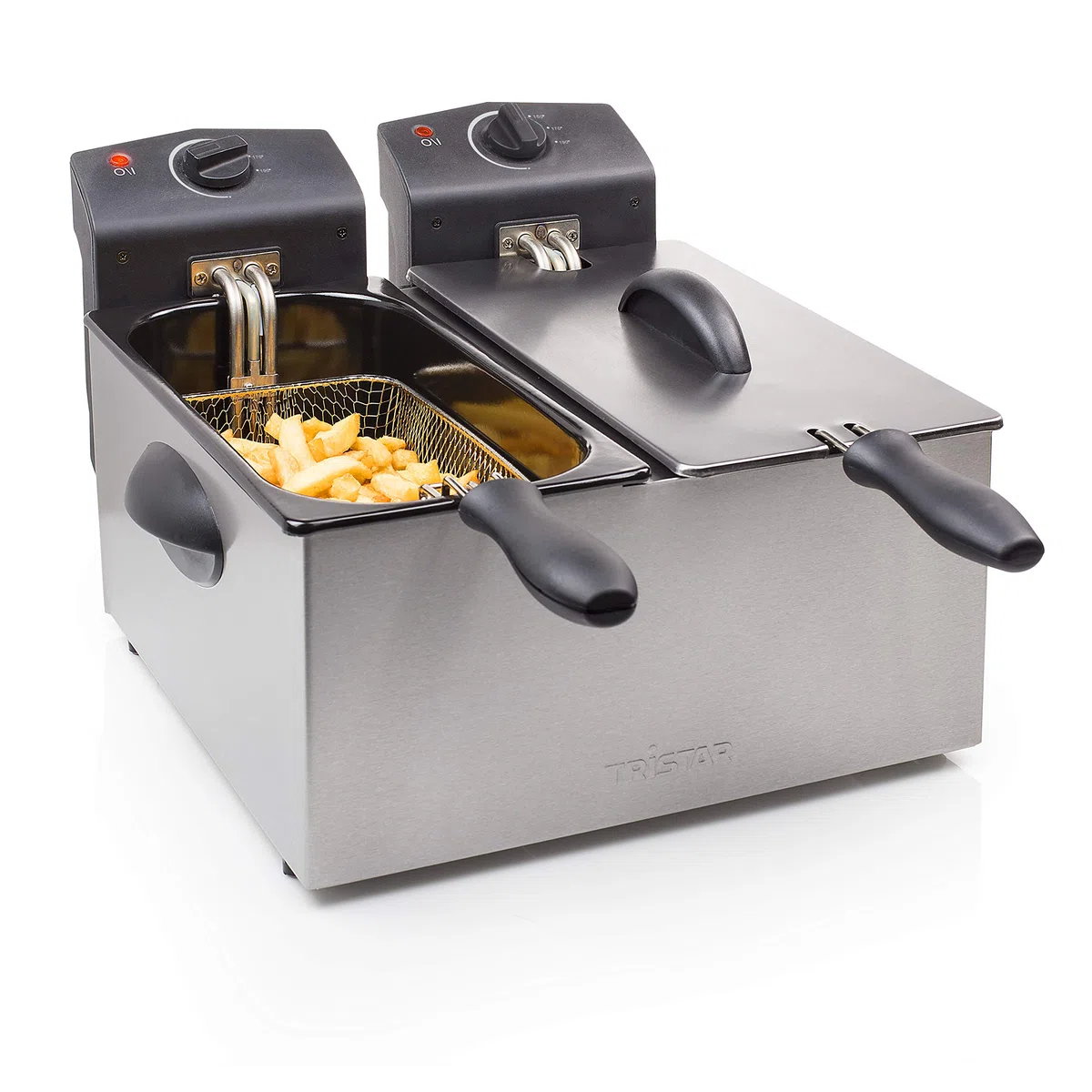 Tristar Friggitrice doppia in acciaio inossidabile - 6 litri, 2 x 1800 watt, con funzione zona fredda e livello di riscaldamento regolabile, FR-6937