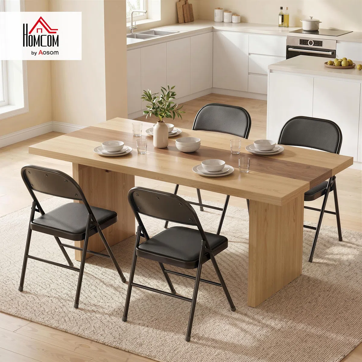 HOMCOM Set di 4 Sedie Pieghevoli Imbottite in Finta Pelle PU, Sedie Richiudibili Salvaspazio in Acciaio, Sedia Pieghevole da Interno per Casa, Ufficio, Festa ed Eventi, 45x46x78 cm, Nero
