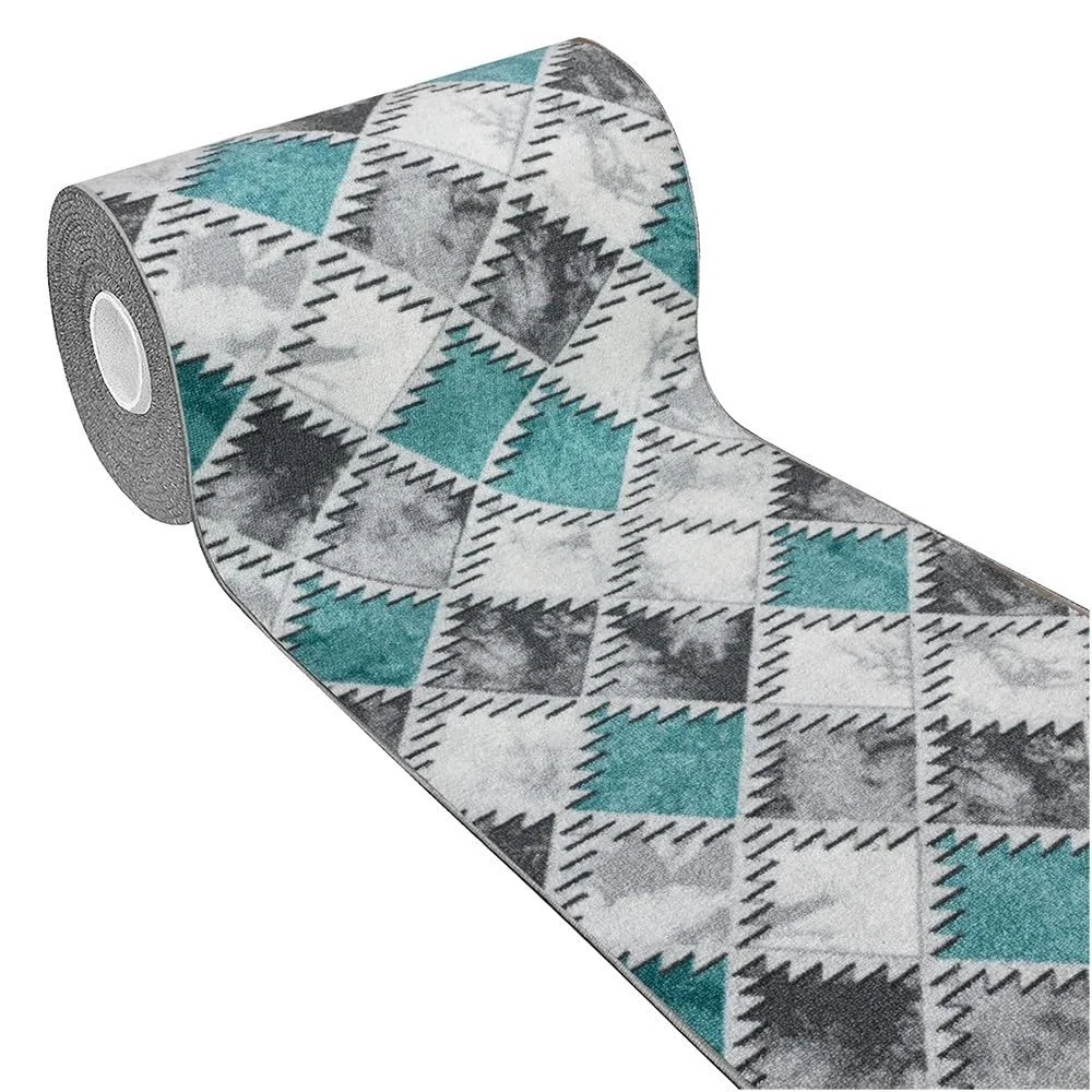 emmevi Tappeto Cucina Bordato Antiscivolo Assorbente Passatoia Colori Accesi Patchwork 57x190 Cm Azzurro