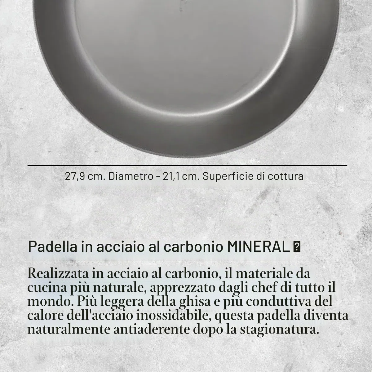 De Buyer Padella tonda Mineral B Pro con manico, diam 28 cm, 5680.28