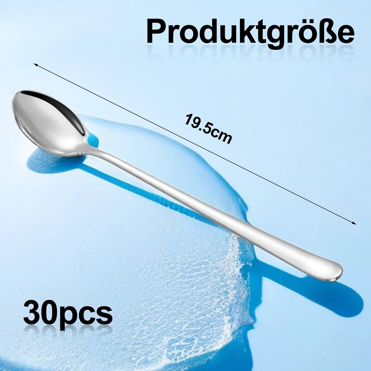 Set di cucchiai per latte macchiato, 30 pezzi, cucchiaini da caffè, cucchiaino lungo, 19,5 cm, in acciaio inox, ideale per caffè freddo, tè freddo, gelato, frappè