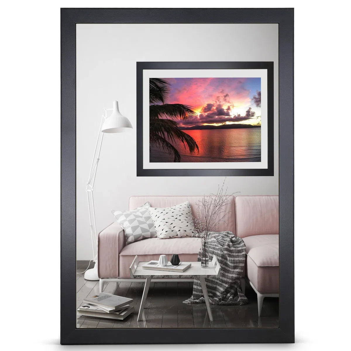 Alice - Cornice portafoto 80x100 cm Nero MDF Vetro acrilico Senza immagine Passe-partout Ritratto