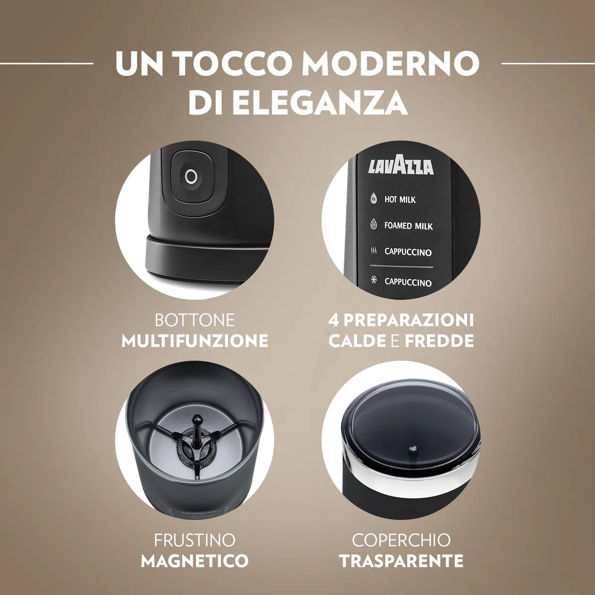 Lavazza, MilkEasy Plus Montalatte Elettrico, con Design Elegante ed Ergonomico, Pulsante Multifunzione, Frusta Magnetica e Coperchio Trasparente
