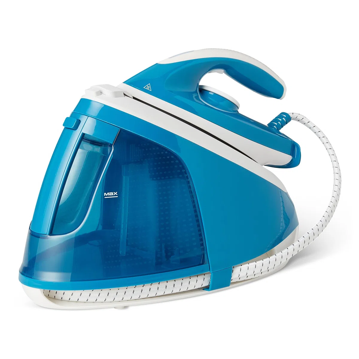 Amazon Basics Ferro da Stiro a Vapore con Caldaia e Pompa a 6 bar, Colpo di Vapore 240g/min, Vapore Continuo 120g/min, Serbatoio da 1,5 L, 2400 W, Colore Bianco/Blu