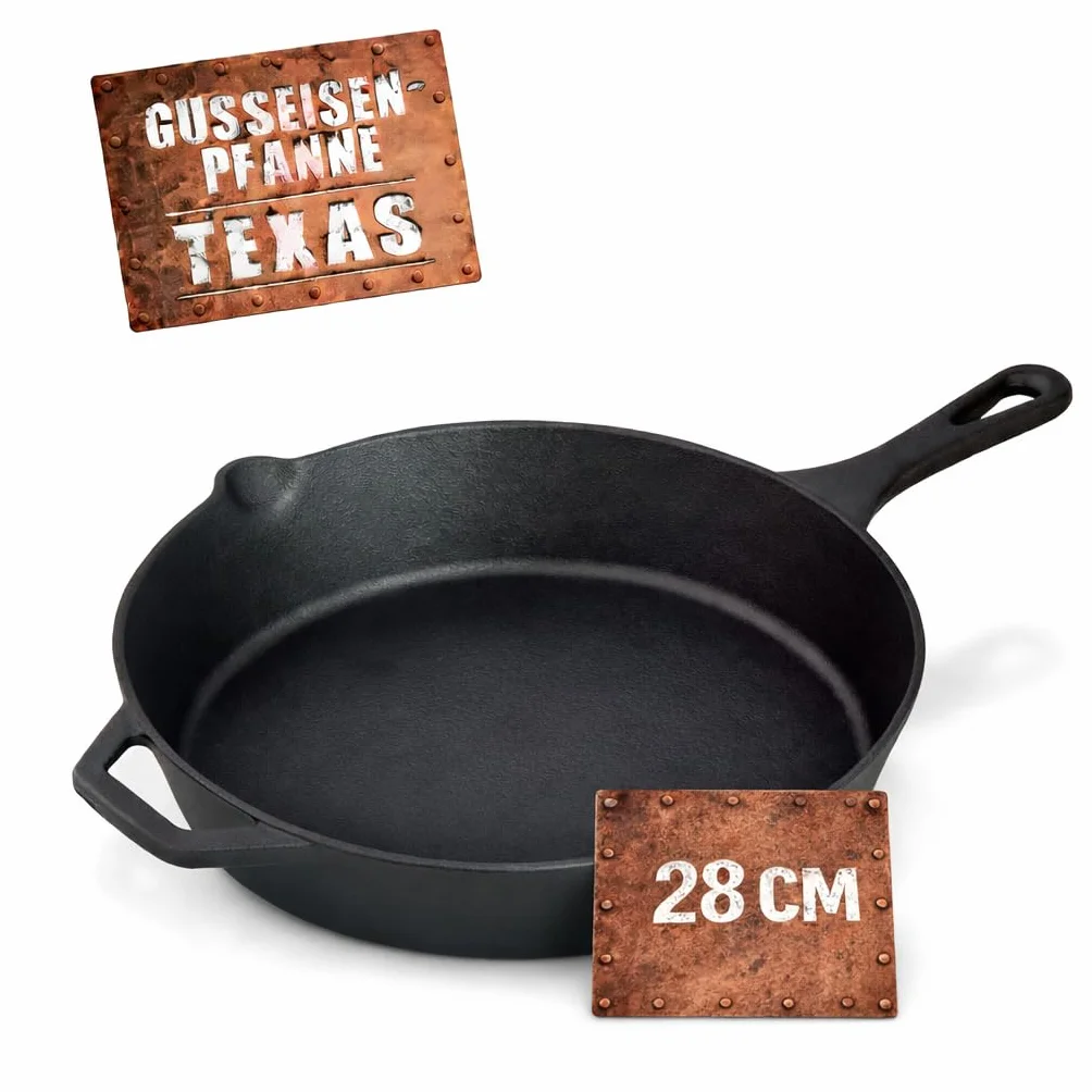 BBQBOSS Padella in ghisa 28 cm [2,8 litri] padella in ferro – cast iron pan – frying pan – induzione – padella in ghisa – per barbecue a gas – per barbecue a carbone