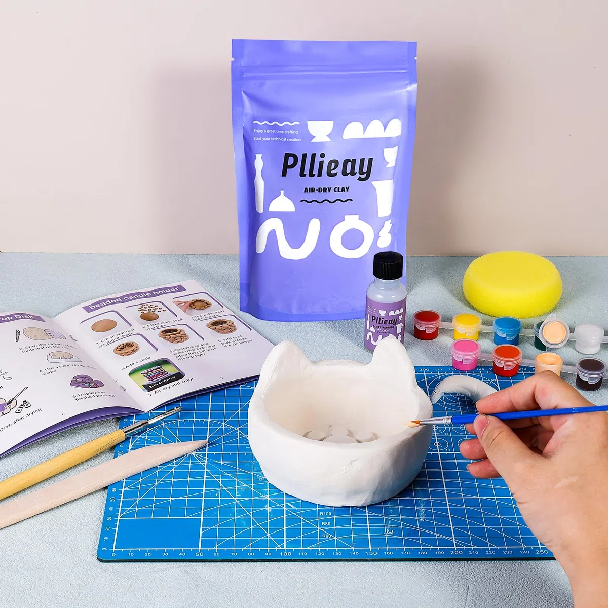Pllieay Kit di poterie creativo per adulti – Tutto incluso : set per decorare ceramiche, attrezzi e manuale. Kit DIY perfetto per casa!