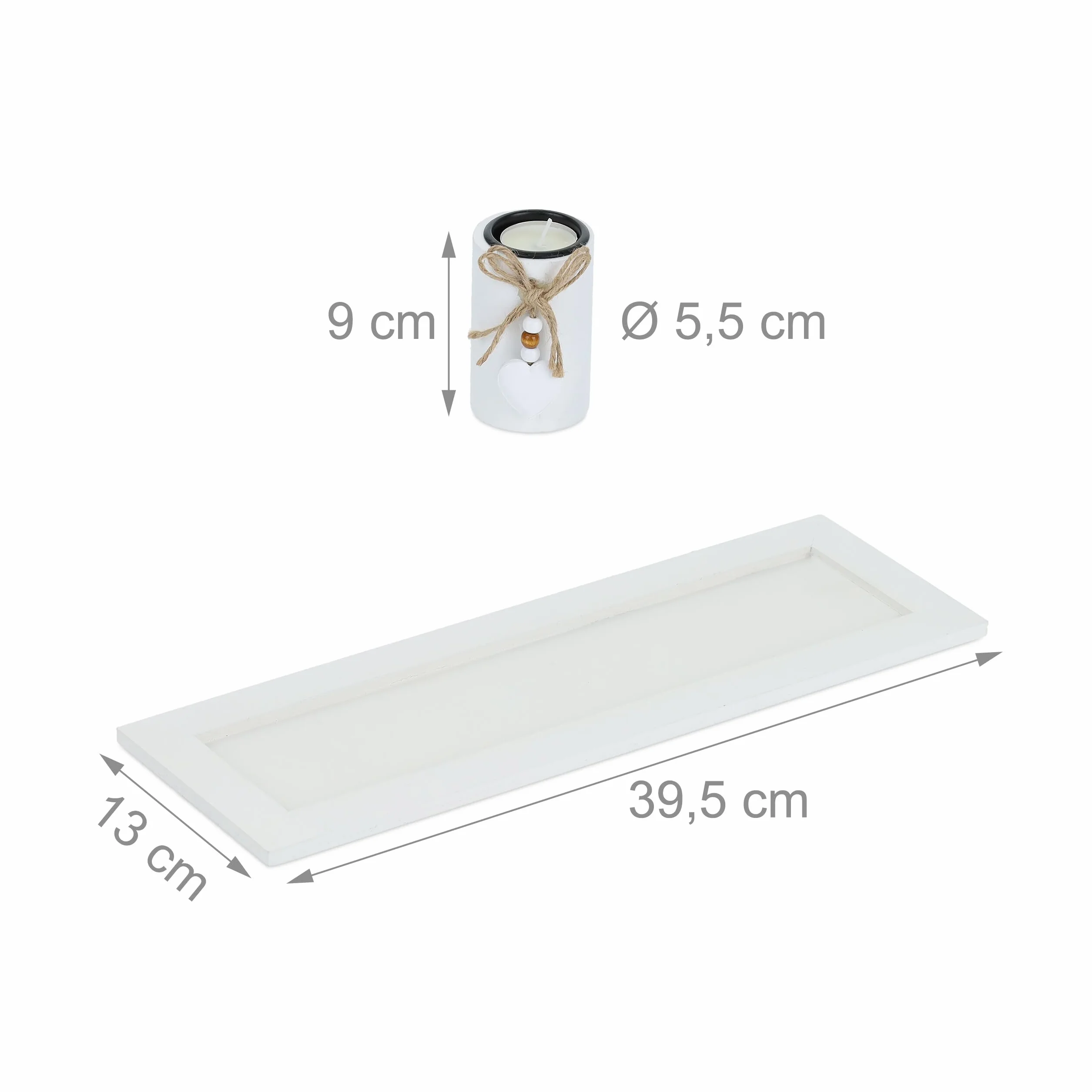 Relaxdays Portacandele Decorativo con Vassoio e Pietre, Lungo 39,5 cm, Decorazione per Tavolino e Soggiorno, Bianco