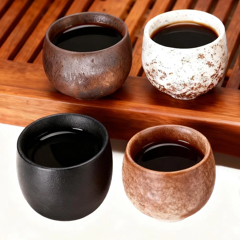 Set Tazzine Caffè Espresso, 5 Pezzi Ceramica Tazzine Caffe Particolari 50 ML, Tazze da Caffè in Ceramica a Pareti Spesse con Scatola Regalo, Senza Manico, Regali per Amici e Familiari