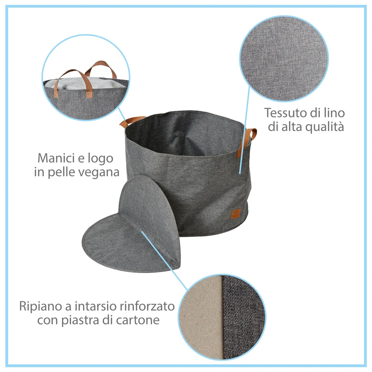 LOVE IT STORE IT - Premium - Cestino rotondo grande in tessuto di alta qualità - Extra grande e robusto - Grigio - 50x50x35 cm