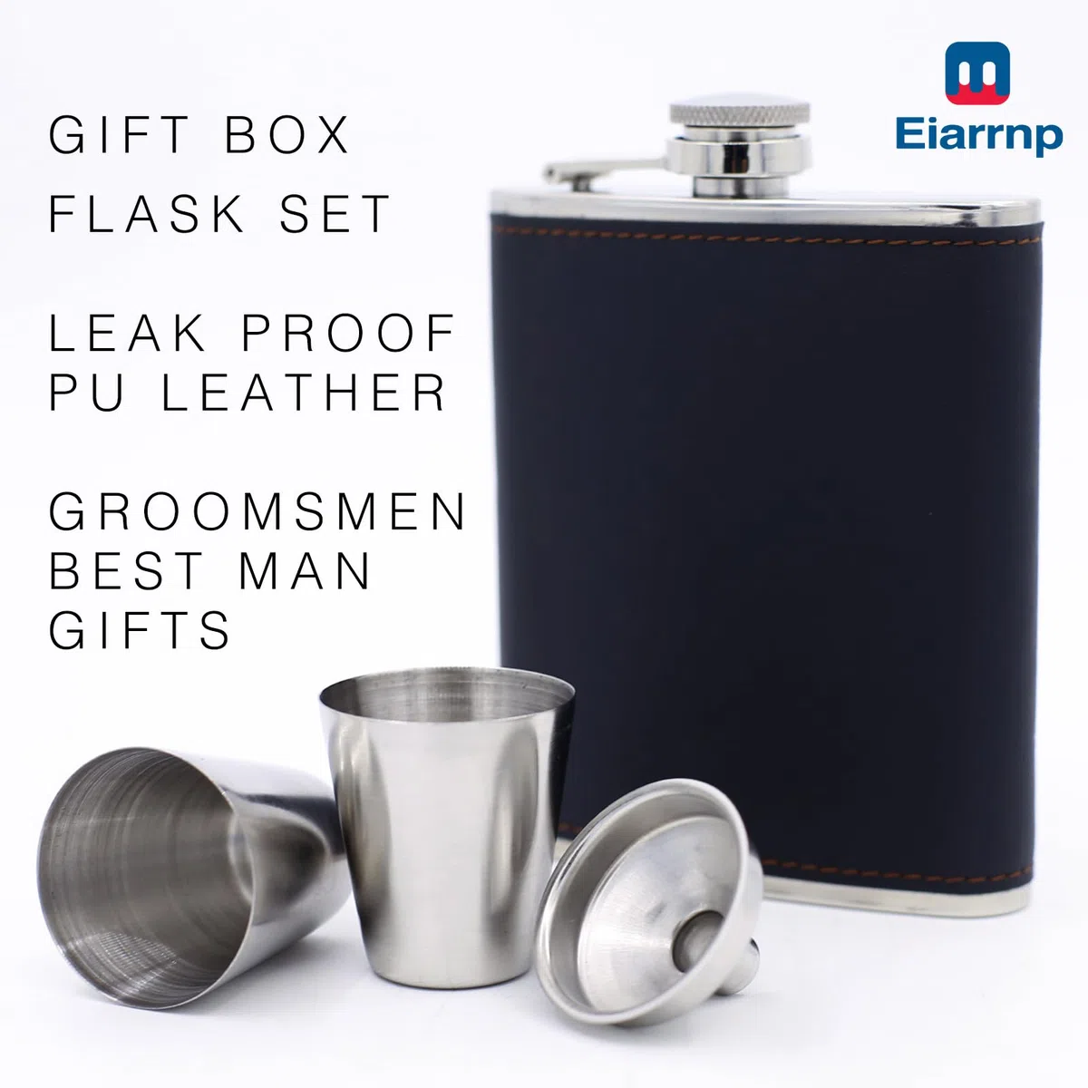Set fiaschetta con imbuto e 2 bicchieri da vino, capacità 200 ml, per whisky, vino, liquori e liquori, fiaschetta per uomo, padre, nonno, fidanzato e testimone, confezione regalo nera