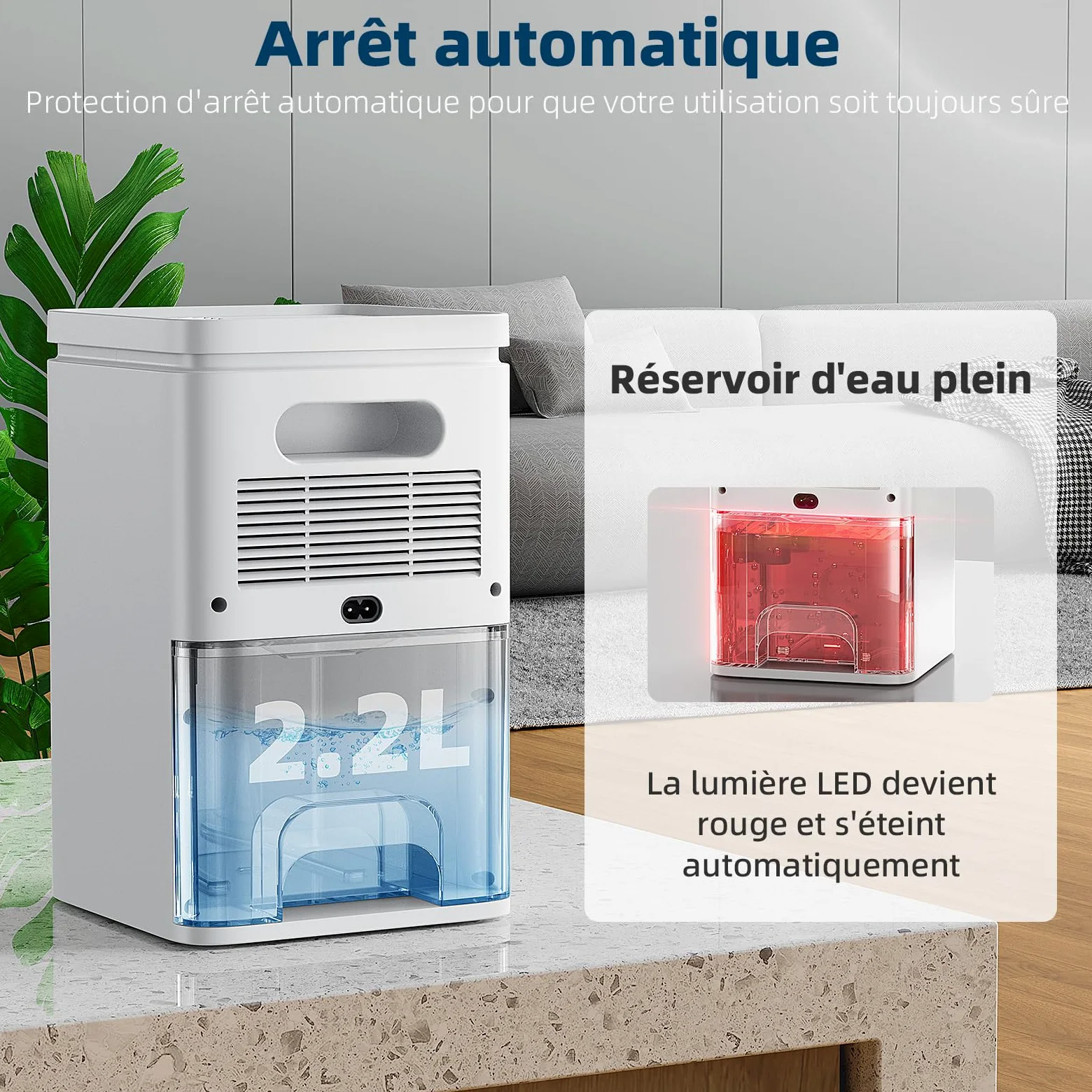 Deumidificatore Casa Elettrico Anti Muffa 2200ml Portatile - Ultra Silenzioso, Timer 2-12h, Spegnimento Automatico | LED 7 Colori | Per Bagno, Camera, Armadio (Rosa)