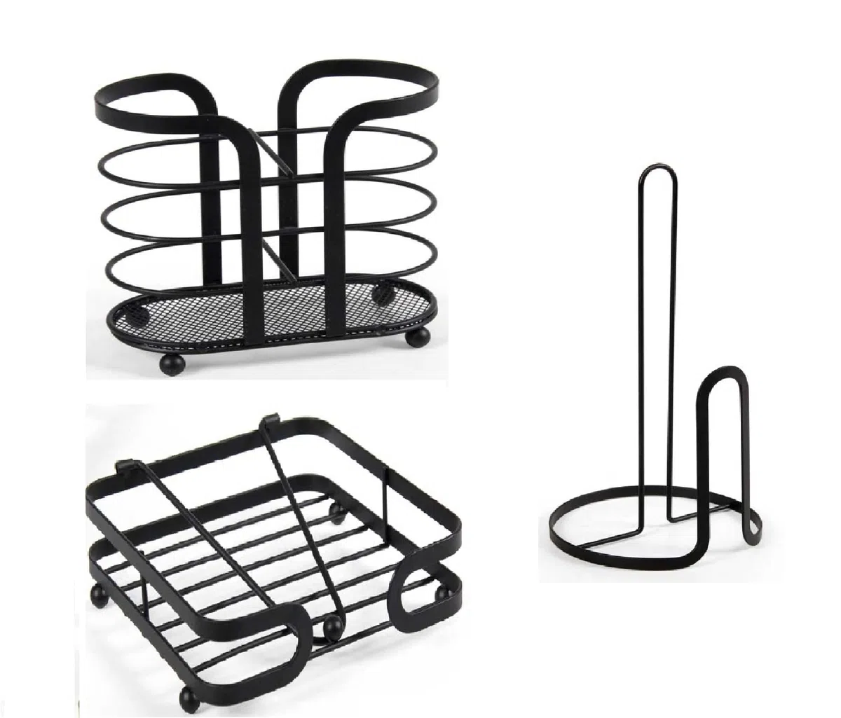 EDITACASA - Set 3 pezzi Porta Bicchieri, Porta Tovaglioli e Porta Rotolo - in metallo il set- kit segue uno stile moderno nero