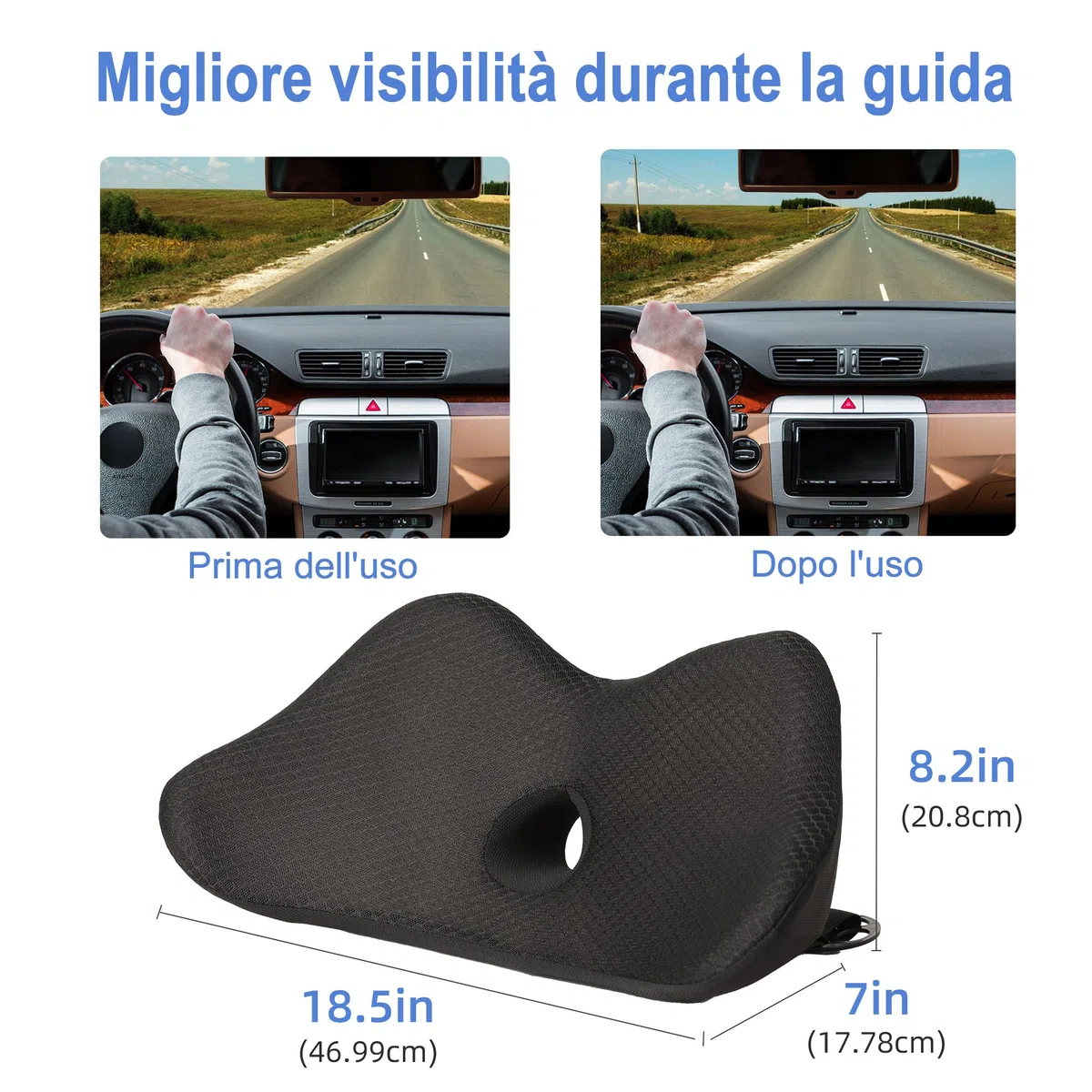 Cuscino Lombare Auto in Memory Foam – Supporto Schiena Ergonomico che Riempie lo Spazio del Sedile, Migliora la Postura e il Comfort di Guida.