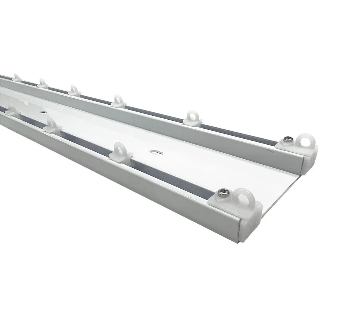 GLOBALCORPORATION Binario per tende a soffitto doppio in alluminio bianco con scorrevoli da interno sopratende arricciate a 2 canali bastone per tenda su misura moderni scorrimento (240 centimetri)