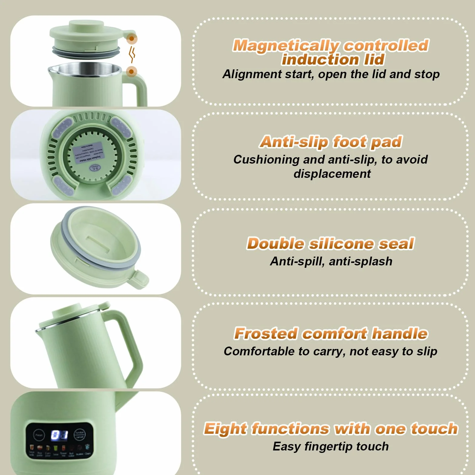 Macchina per Latte di Soia, 600ml Latte Vegetale Macchina con Pulizia Automatica, Multifunzionale Digital Nut Oat Milk Soup Maker, 304 Acciaio Inossidabile, per Zuppe, Latte di Soia (Verde)