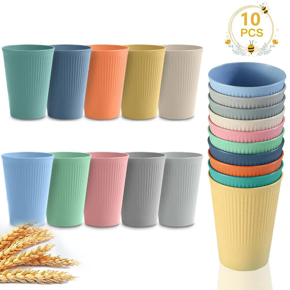 Set di 10 tazze infrangibili riutilizzabili, in plastica, per caffè, tè, acqua, birra, latte, succo, per adulti, lavabili in lavastoviglie e adatte al microonde