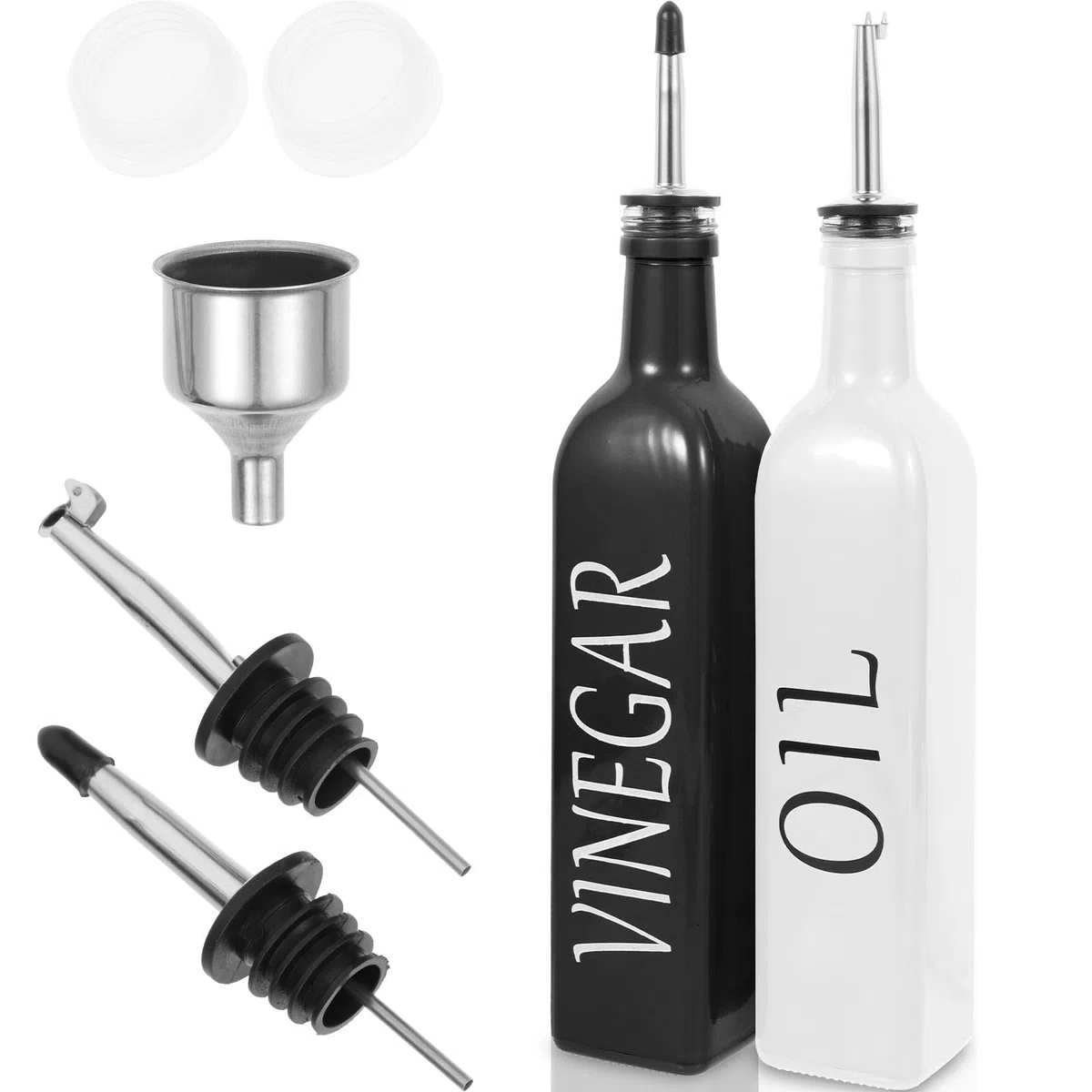 Set di Dispenser per Olio e Aceto in Vetro Dosatore, Design Unico e Stile Raffinato, Multifunzione per Cucina, Mantiene le Spezie Fresche