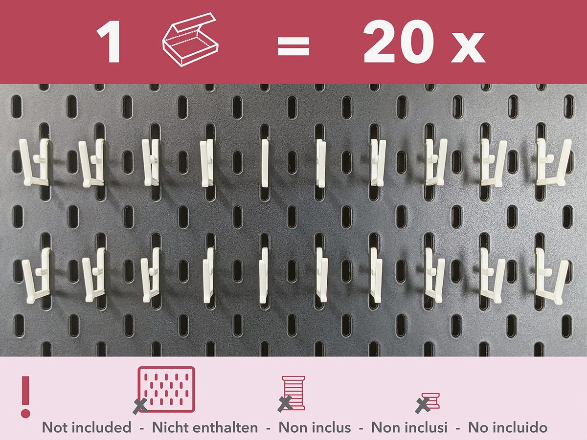 3DP Skadiken A01 – Set 20x Ganci Porta Spolette Cucito, compatibili con Pannello SKADIS. Porta Bobine e Porta Rocchetti di Filo Macchina per Cucire