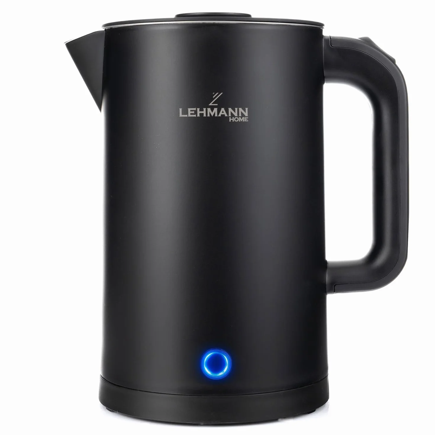 LEHMANN Bollitore Elettrico, 1,7L, 2200W, Riscaldamento Rapido, Design a Doppia Parete, Acciaio Inox, Base Girevole 360°, Spegnimento Automatico, BPA-free – per Tè, Caffè, Pappe, Nero
