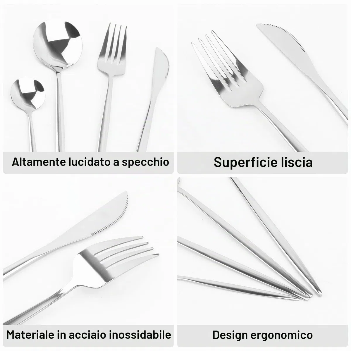 24 Pezzi Set Posate Acciaio Inox 6 Persone con Forchette Cucchiaini Caffe Cucchiaio Lavabili In Lavastoviglie Lucidate a Specchio | Argento