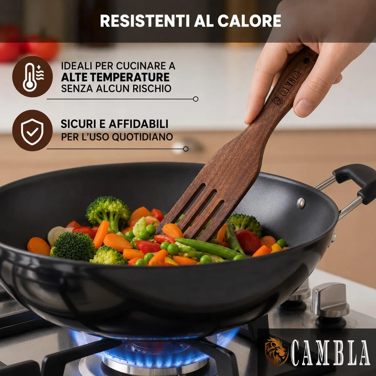 Spatole da cucina in legno - Set di 5 utensili da cucina in legno di teak, resistenti e antiaderenti, ideali per girare, spalmare, servire e mescolare.