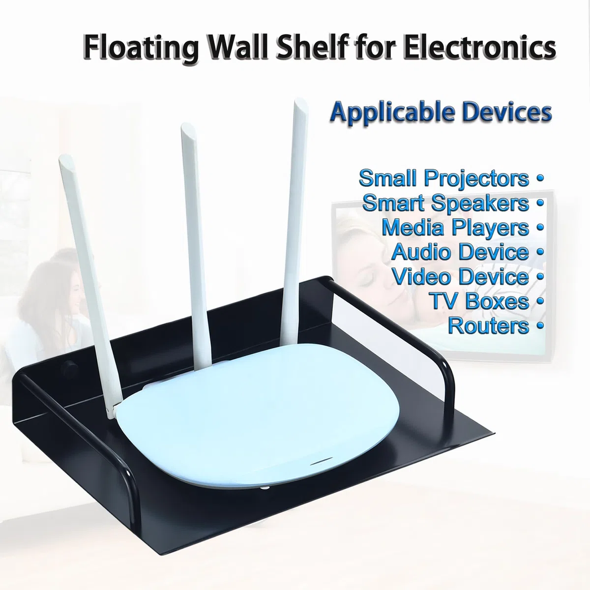 HNVNER Supporto Parete per Dispositivo Multimediale, Scaffale Galleggiante per Router/Modem/TV Box/Hi-Fi/Cavo Cassette/Console di Gioco, Lettori DVD Mensola da Muro (1 Ripiani, Piccola)