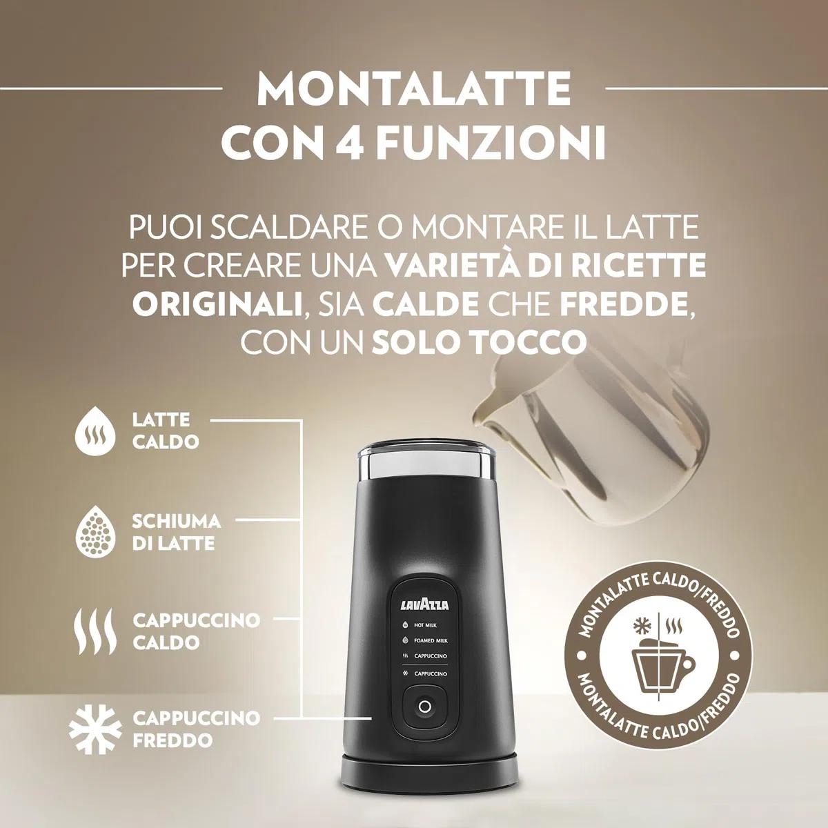 Lavazza, MilkEasy Plus Montalatte Elettrico, con Design Elegante ed Ergonomico, Pulsante Multifunzione, Frusta Magnetica e Coperchio Trasparente