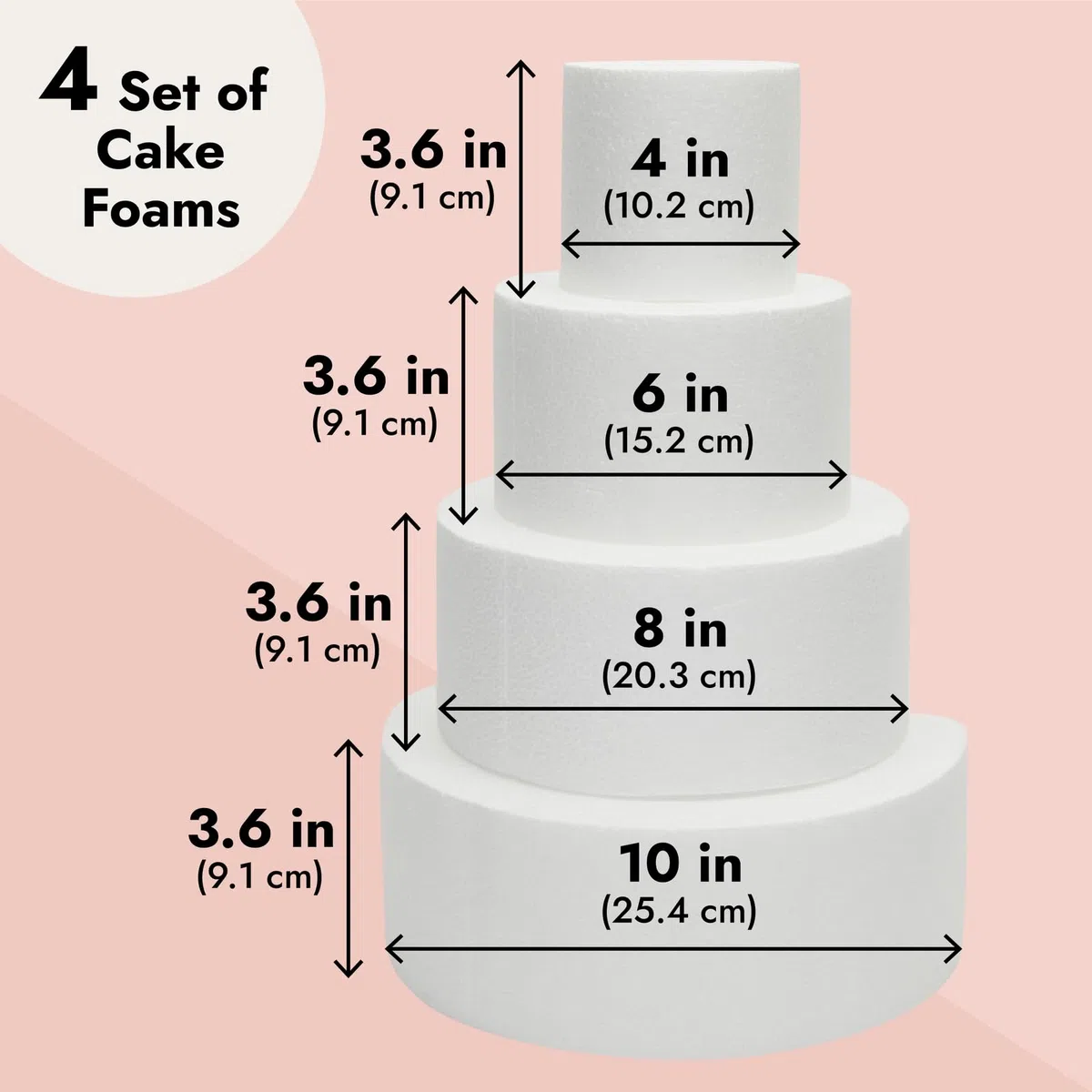 Ciuccio in schiuma per decorazioni e matrimoni, 4 ripiani da 10,2 cm, 15,2 cm, 20,3 cm, 25,4 cm