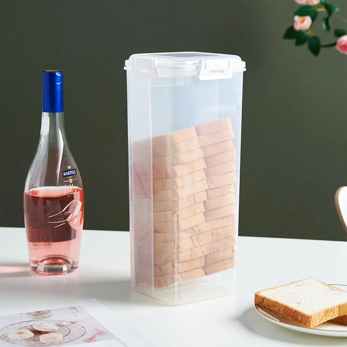 Sistema di cassetto per pane - Contenitore per pane ermetico 33,5 x 14 cm con coperchio per freschezza - Espandibile per pane tostato/pasticcieria - Senza BPA, igienico e poco ingombrante