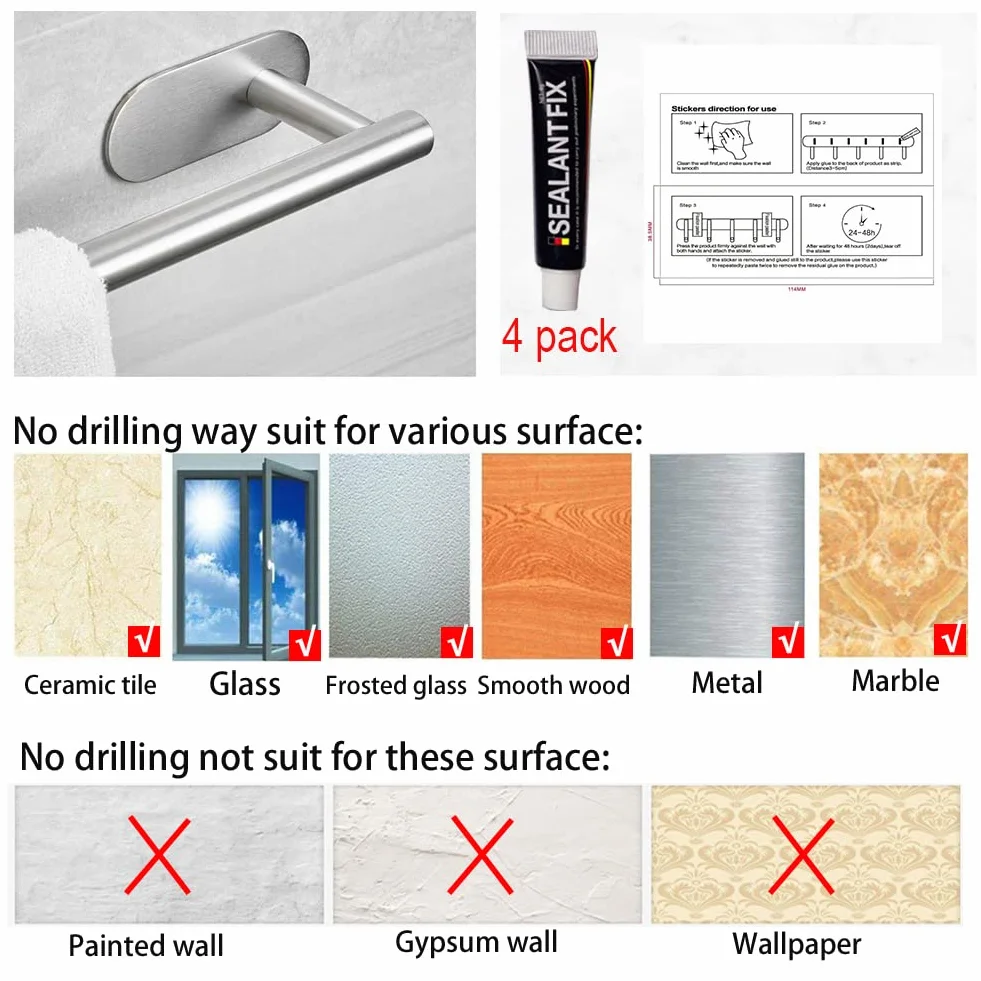 Porta Asciugamani Bagno, 7 Pezzi Adesivo, Set Appendi Asciugamani in Acciaio Inox