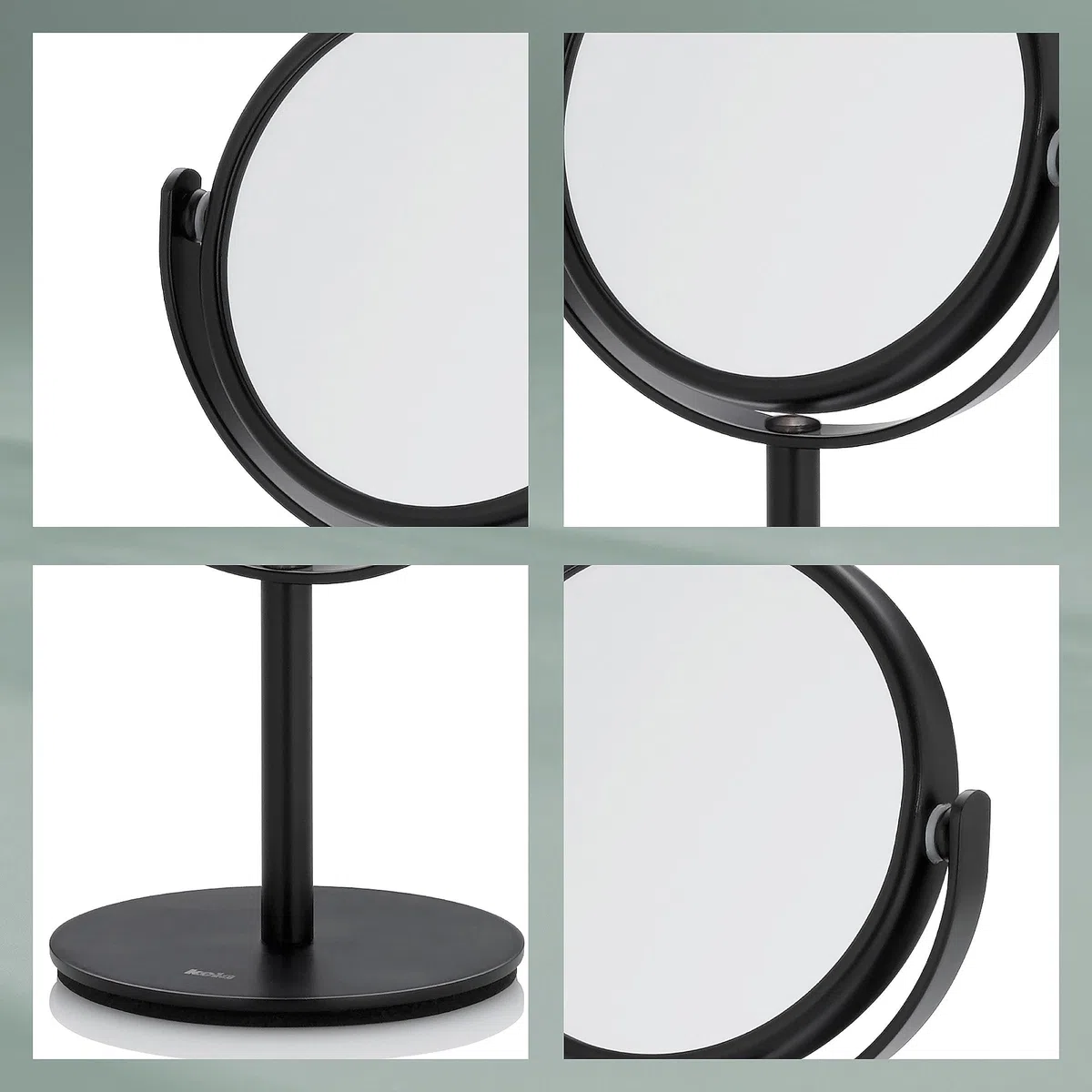 kela Specchio cosmetico nero con ingrandimento SELENA 7,5 cm, 1/10x, piccolo specchio da tavolo, metallo, specchio cosmetico, specchio da barba rotondo