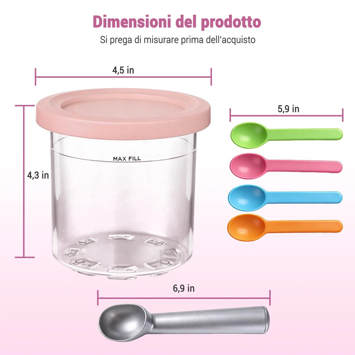 4 contenitori per Ninja Creami Deluxe Pints - Accessori per Ninja Creami NC301 NC300, senza BPA, compatibile con ICE MAKER NC299AM C300S Series