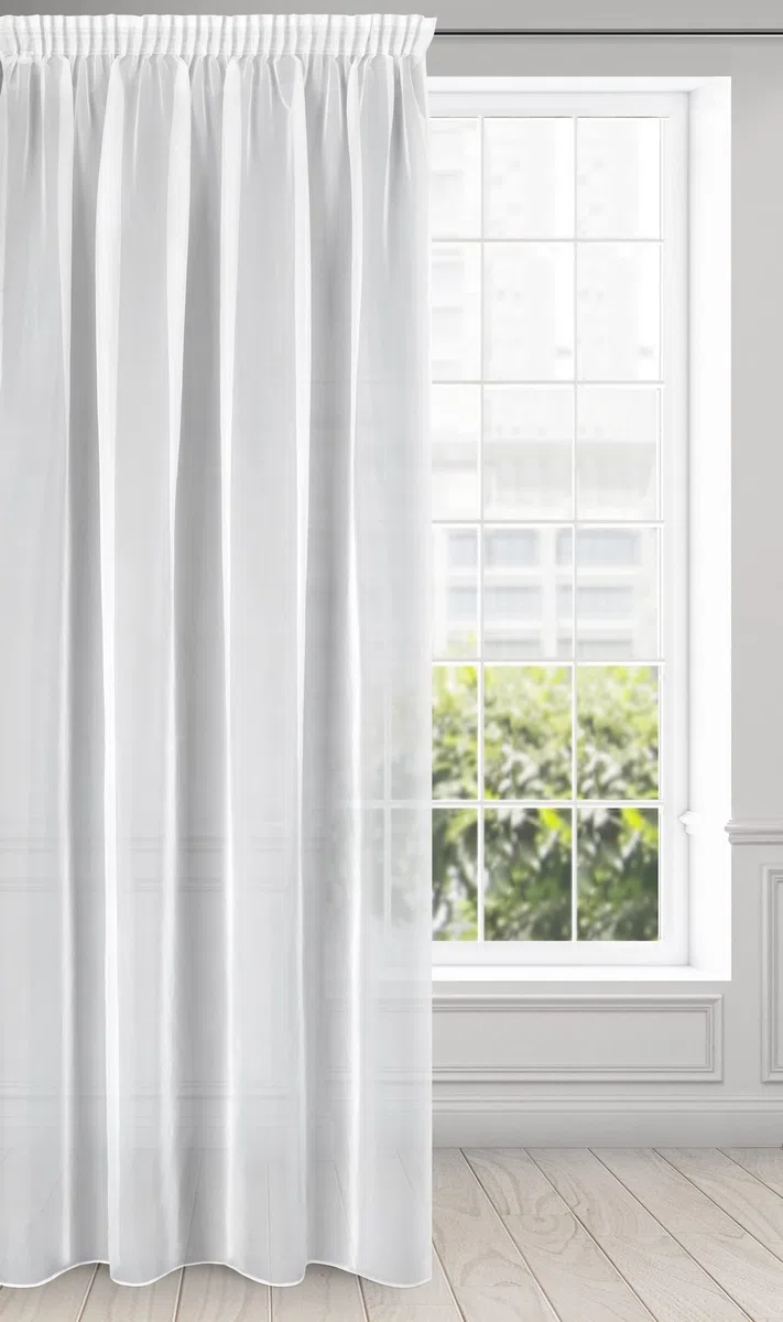 Eurofirany LUCY Tenda in Voile, Tenda Trasparente con Fettuccia Arricciatenda - 1 Unità, Camera da Letto, Soggiorno, Cucina, 140 x 270cm, Bianco (100% poliestere)
